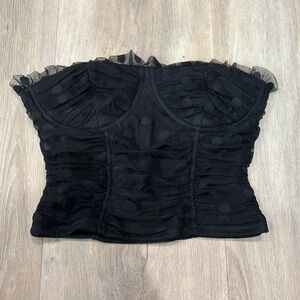 Lulu's Black Mesh Crop Top Bustier Strapless Tube